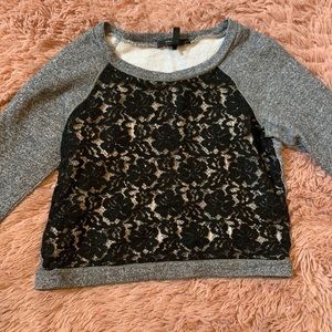 BCBGMaxAzria black flower lace grey sweater